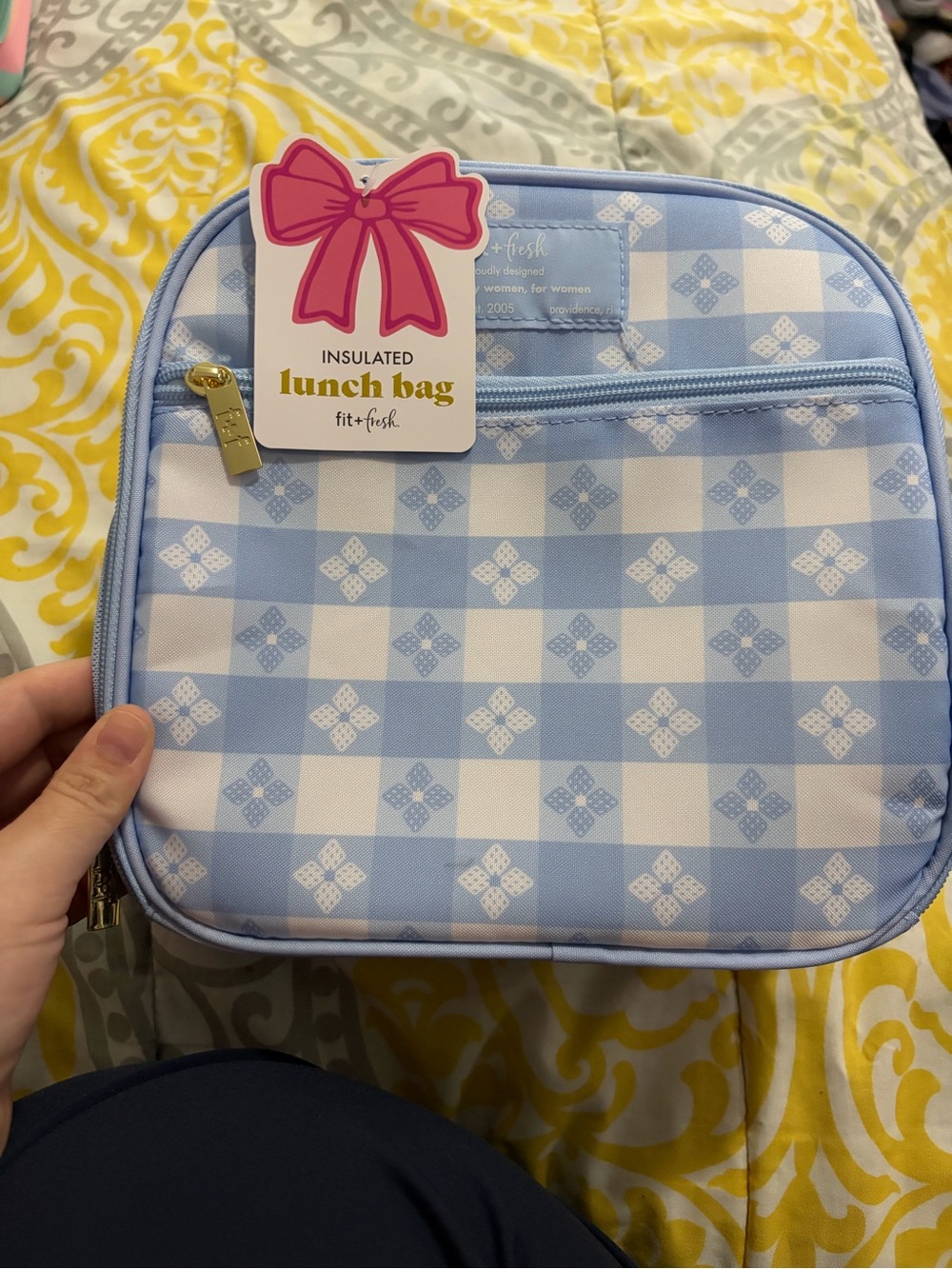 fit + fresh Light Blue Gingham Insulated Lunch Bag